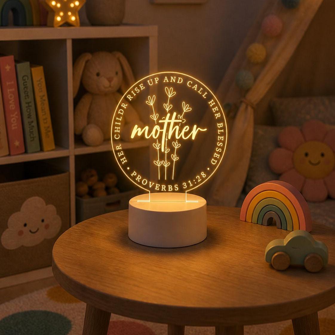 Christian Mother Proverbs 31:28 Floral Acrylic LED Night Light