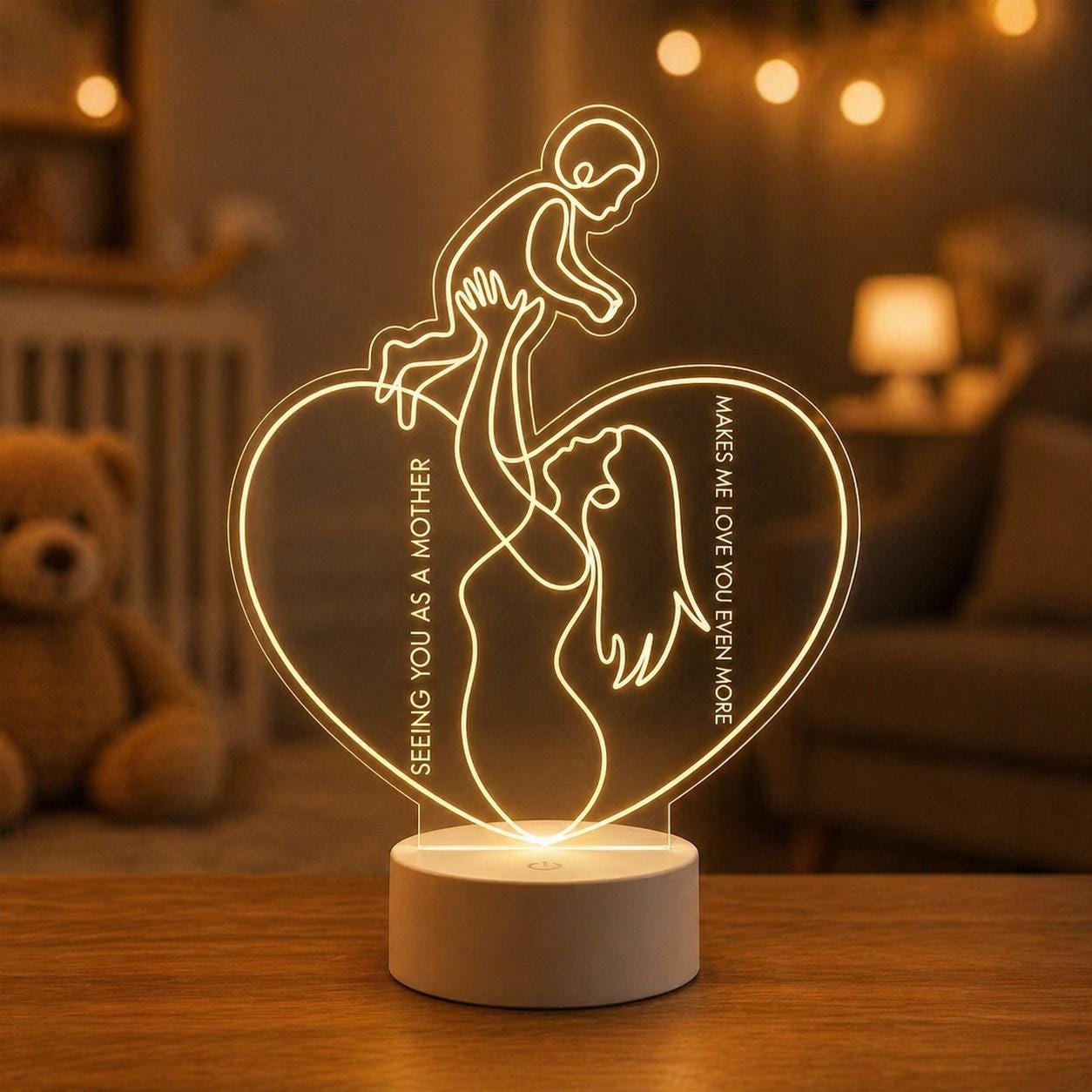 Mom Child Heart Acrylic Lamp | Motherhood Love Night Light