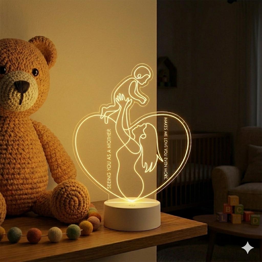 Mom Child Heart Acrylic Lamp | Motherhood Love Night Light