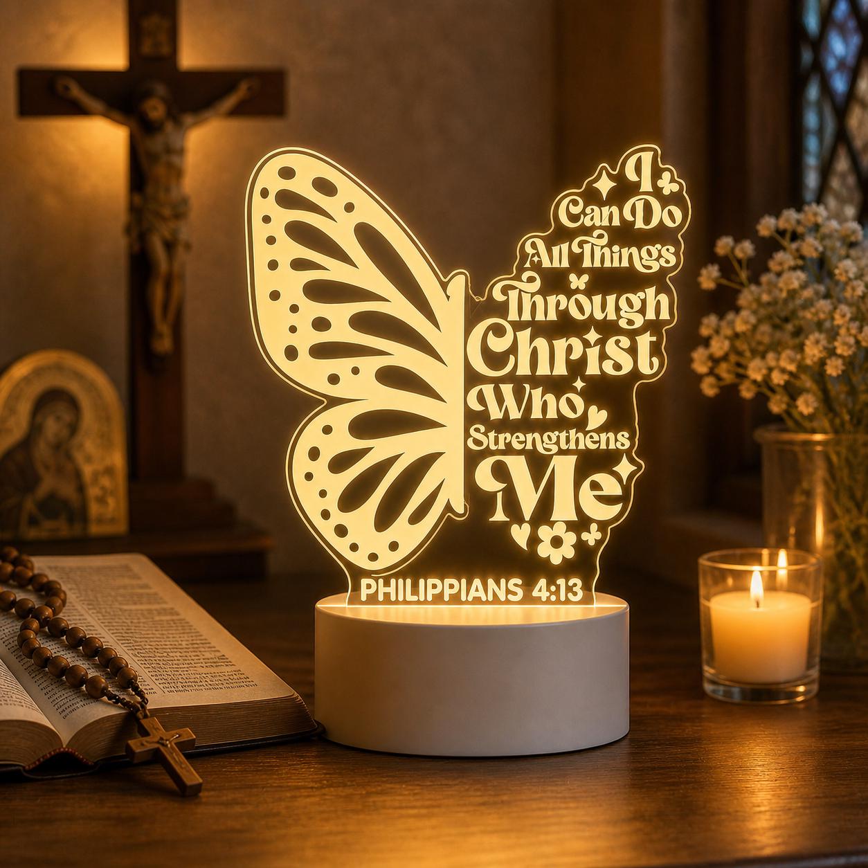 Custom Bible Verse LED Night Light: Butterfly LED Philippians 4 13