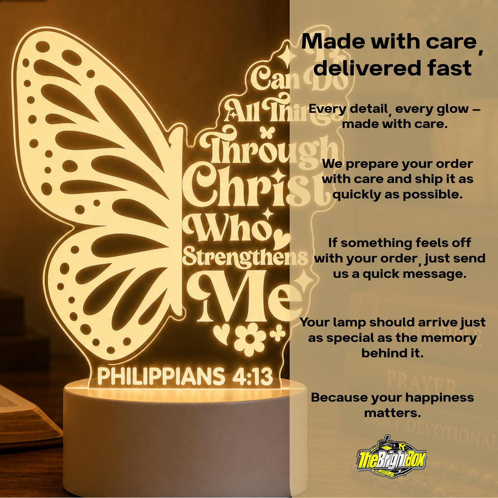 Custom Bible Verse LED Night Light: Butterfly LED Philippians 4 13