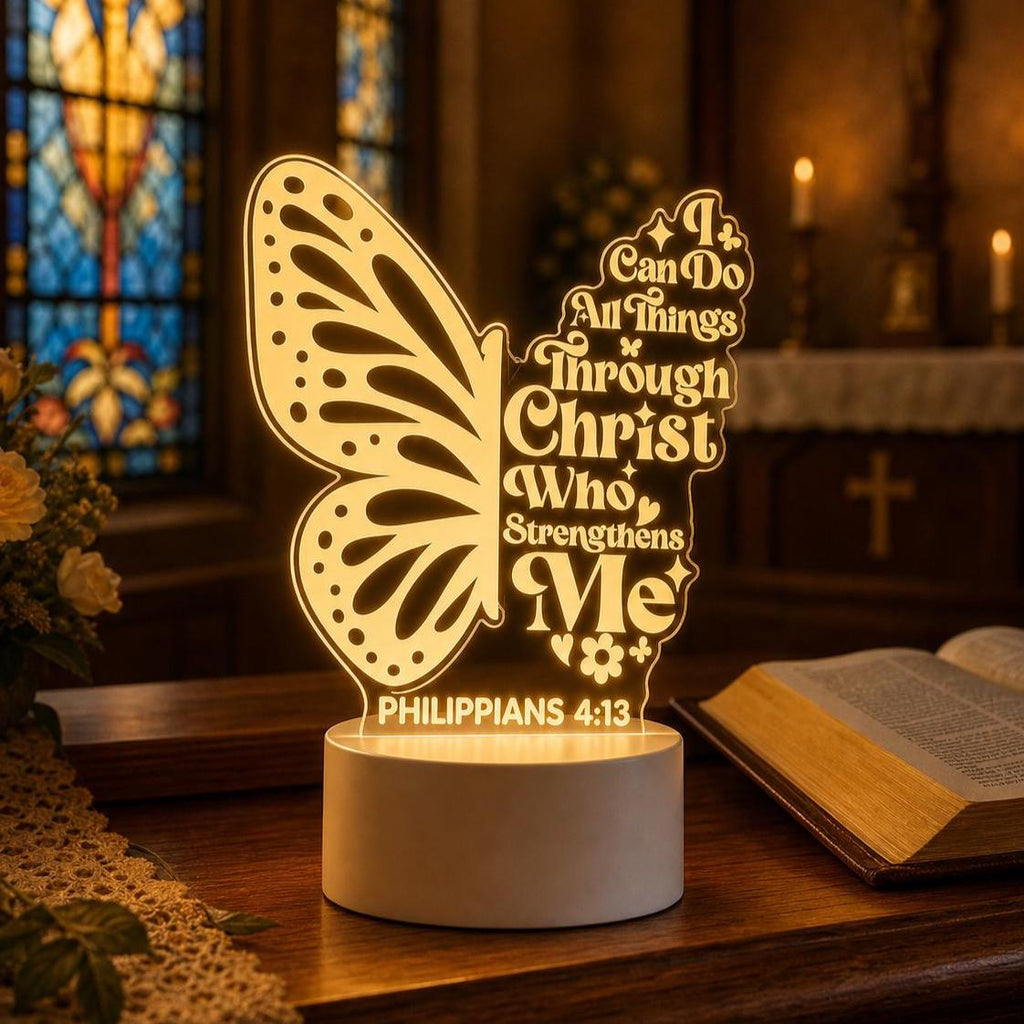 Custom Bible Verse LED Night Light: Butterfly LED Philippians 4 13
