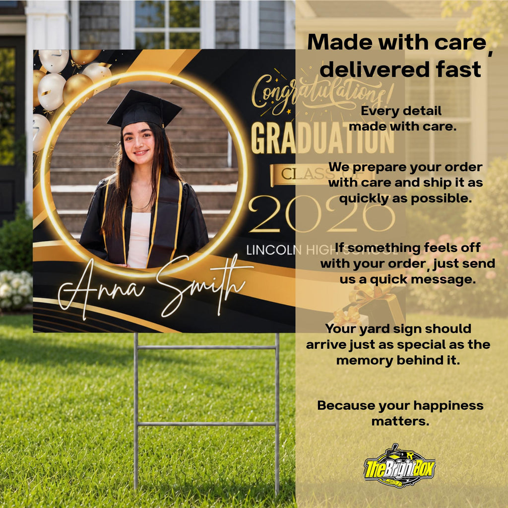 Personalized Graduation Yard Sign | Class of 2026 Black Gold Congrats Lawn Decor