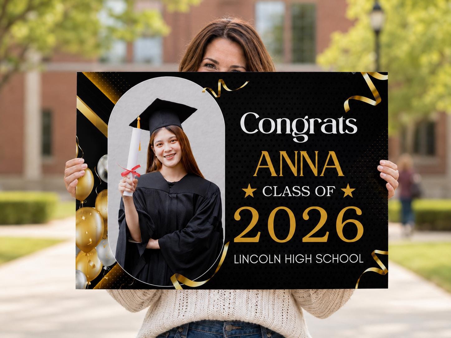 Personalized Graduation Yard Sign | Class of 2026 Black Gold Congrats Lawn Decor