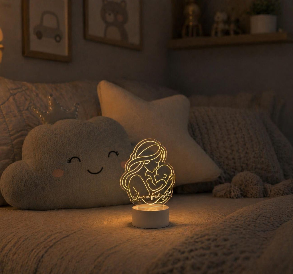 Custom Mom and Baby Acrylic Night Light | Personalized Nursery Lamp, Motherhood Gift