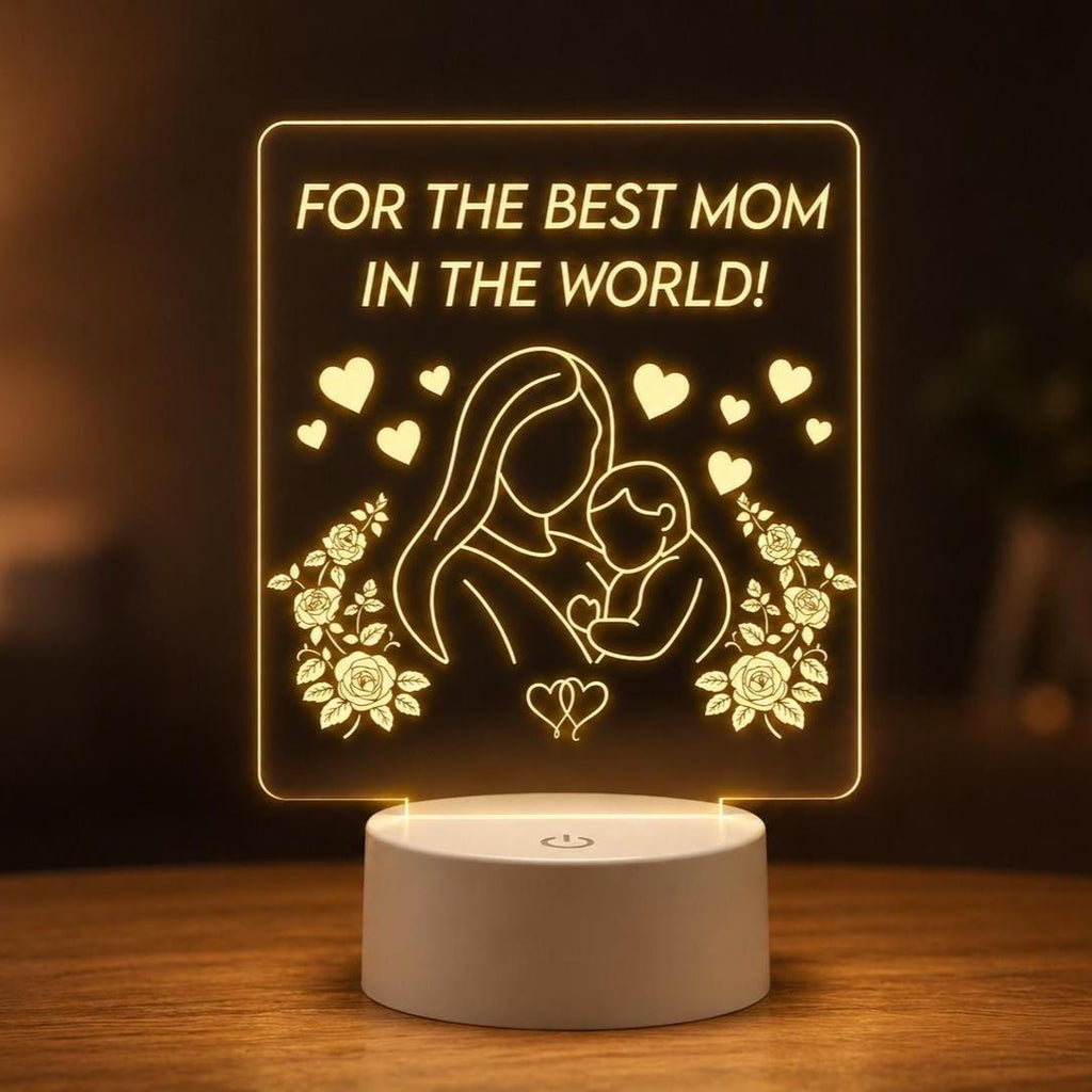 Mother and Baby Acrylic Night Light | Mother's Day Keepsake, Floral Design