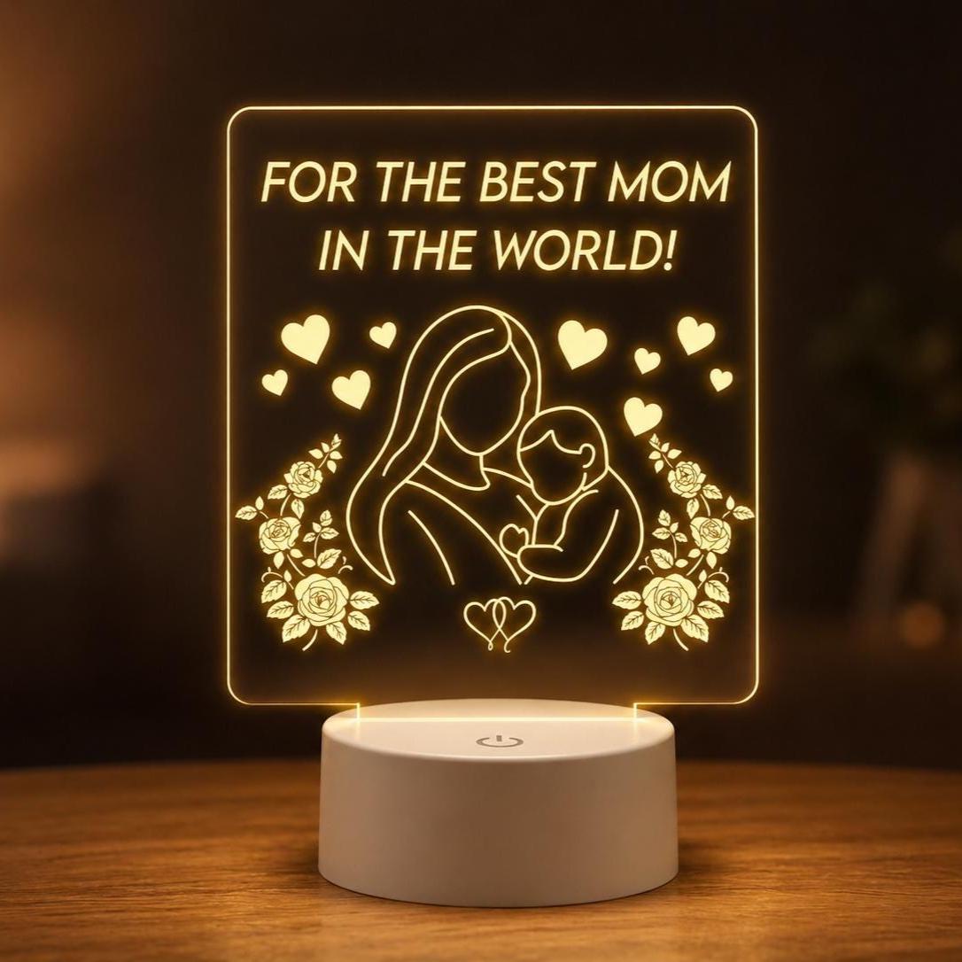 Mother and Baby Acrylic Night Light | Mother's Day Keepsake, Floral Design