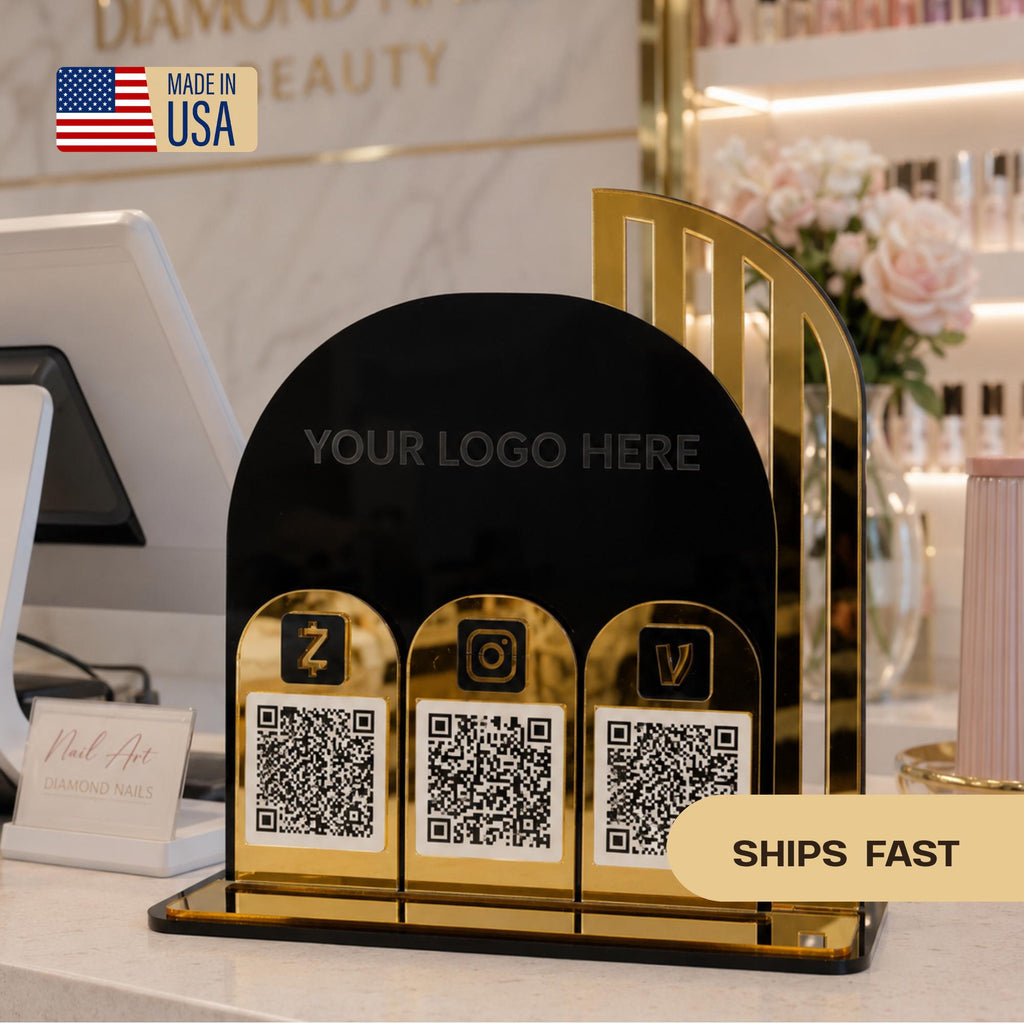 Custom Acrylic QR Code Sign | Gold Mirror Payment Display | Business Stand