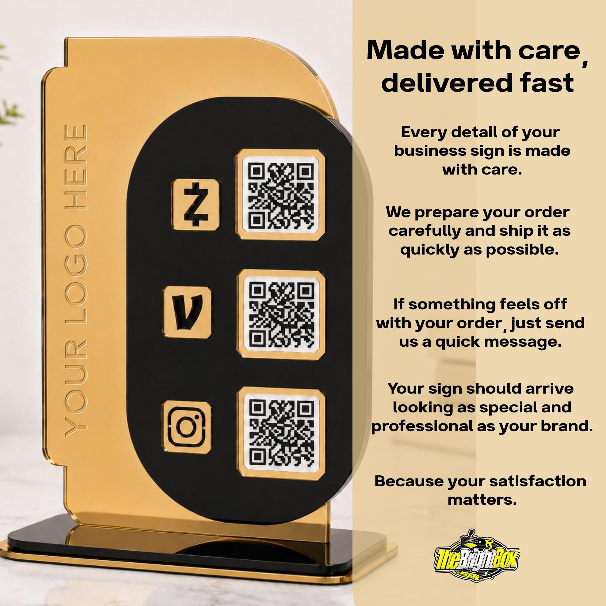 Custom Acrylic QR Code Sign | Gold Mirror Payment Display | Business Stand