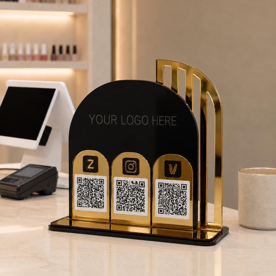 Custom Acrylic QR Code Sign | Gold Mirror Payment Display | Business Stand