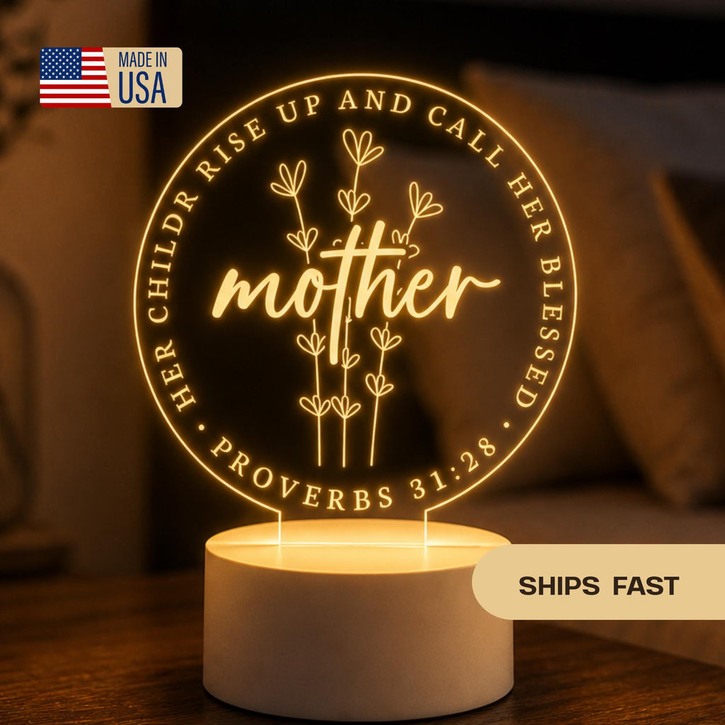 Christian Mother Proverbs 31:28 Floral Acrylic LED Night Light
