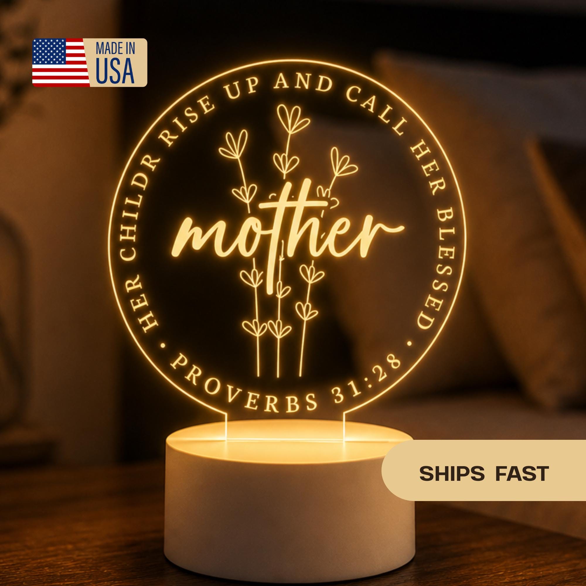 Christian Mother Proverbs 31:28 Floral Acrylic LED Night Light