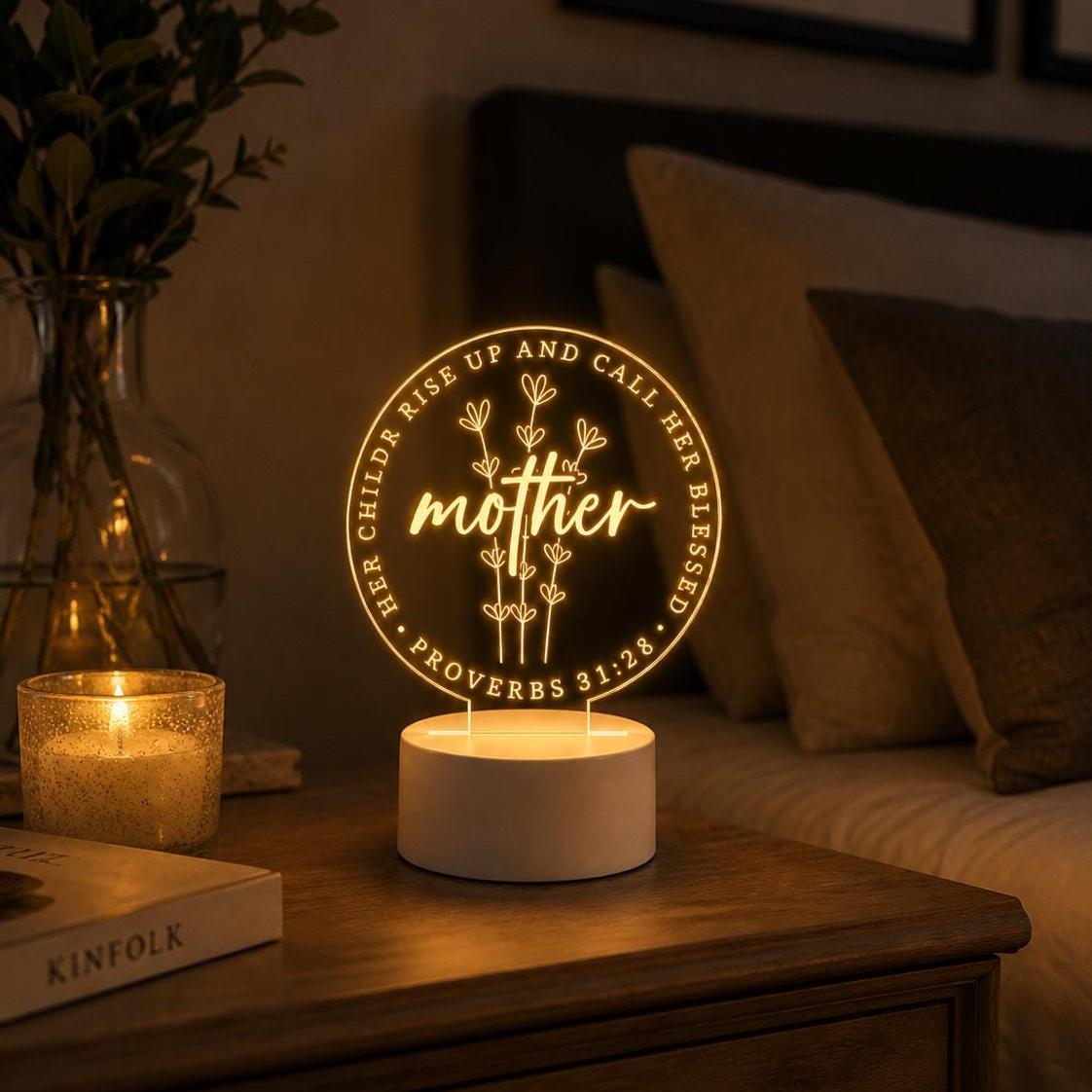 Christian Mother Proverbs 31:28 Floral Acrylic LED Night Light