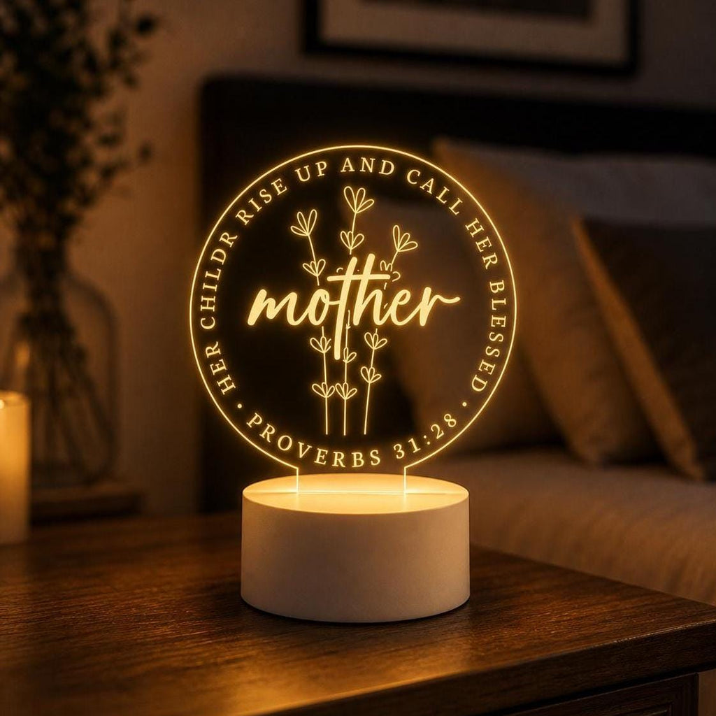 Christian Mother Proverbs 31:28 Floral Acrylic LED Night Light