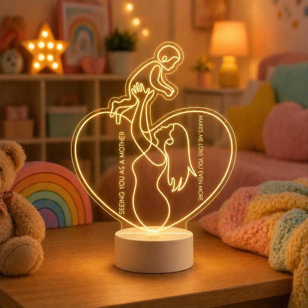 Mom Child Heart Acrylic Lamp | Motherhood Love Night Light