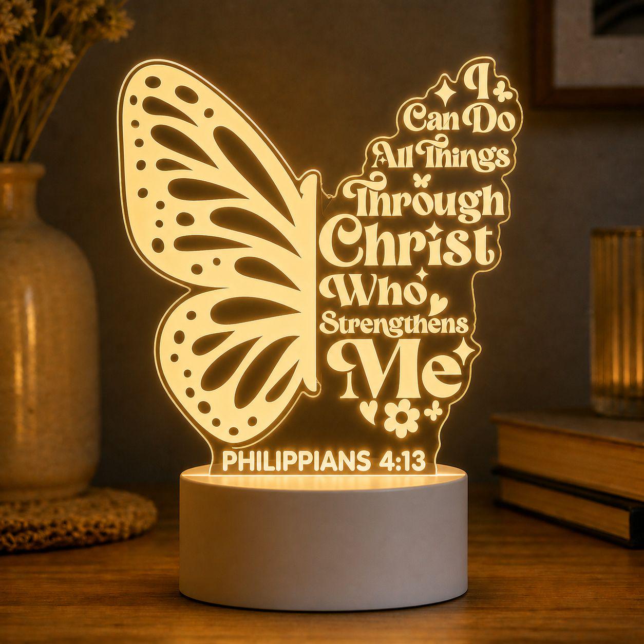 Custom Bible Verse LED Night Light: Butterfly LED Philippians 4 13