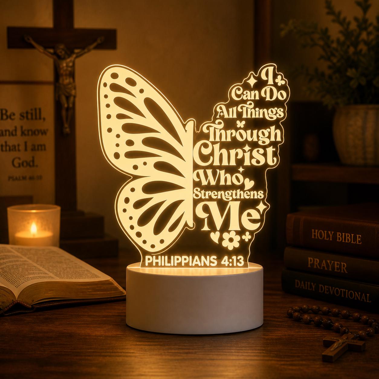 Custom Bible Verse LED Night Light: Butterfly LED Philippians 4 13