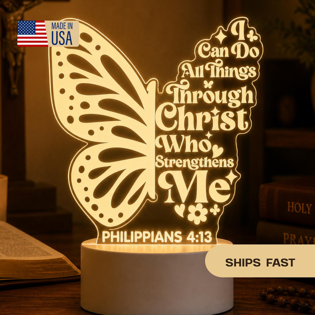 Custom Bible Verse LED Night Light: Butterfly LED Philippians 4 13