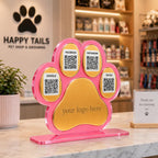 Custom Paw Print QR Code Sign | Pet Business Social Media Display | Acrylic Review Sign | Dog Groomer QR Code Stand | Pet Shop Counter Decor