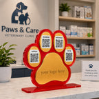Custom Paw Print QR Code Sign | Pet Business Social Media Display | Acrylic Review Sign | Dog Groomer QR Code Stand | Pet Shop Counter Decor