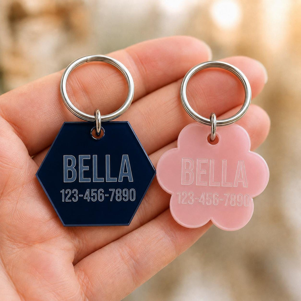 Personalized Acrylic Pet ID Tag | Custom Dog Tag | Dog Collar Name Tag | Cat ID Tag | Lightweight Pet Tag | Custom Pet Name Charm