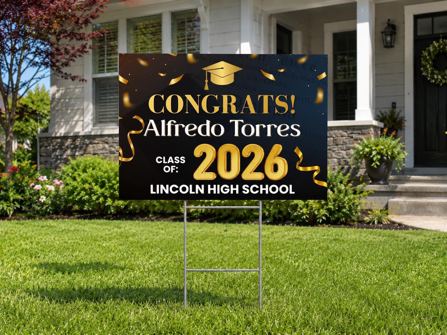 Personalized Graduation Yard Sign | Class of 2026 Black Gold Congrats Lawn Decor