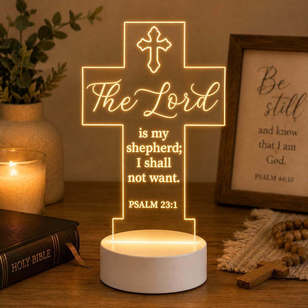 Custom Bible Verse LED Night Light: Christian Faith Cross