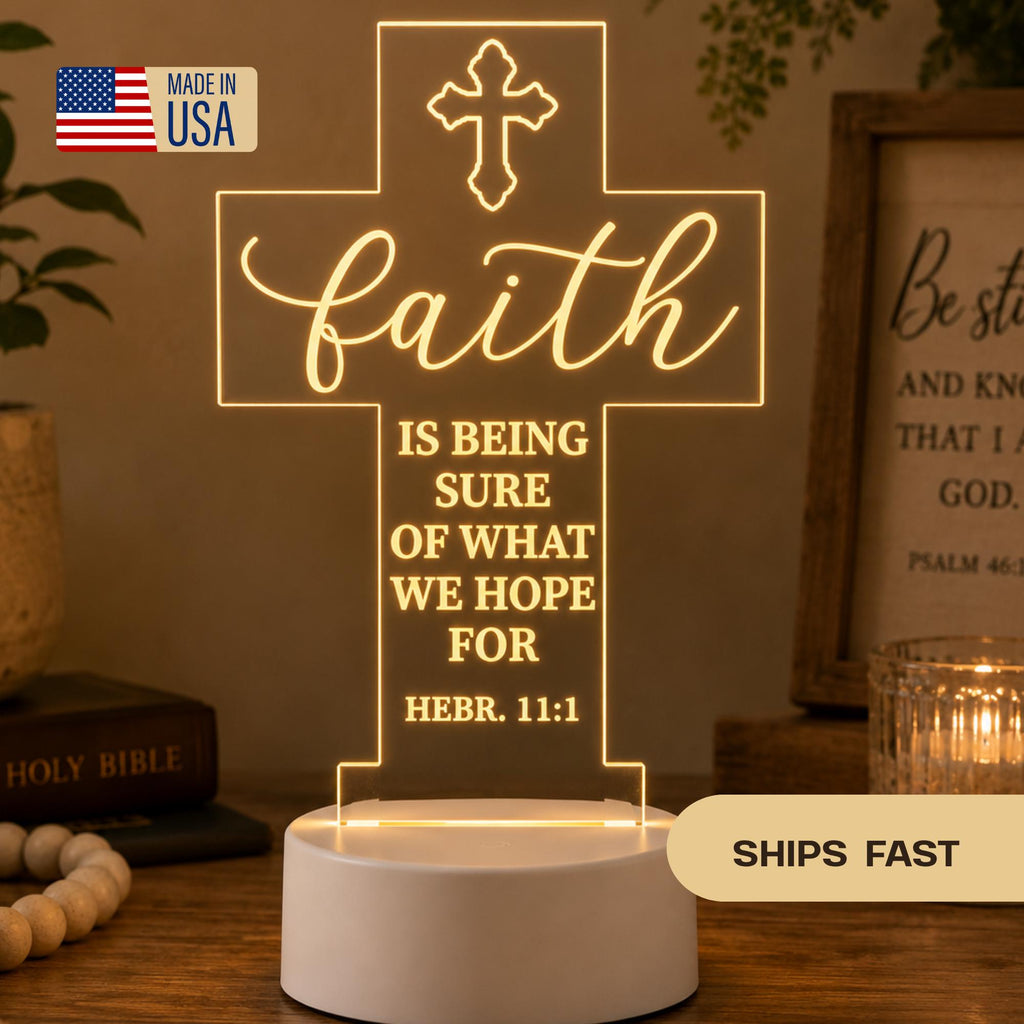 Custom Bible Verse LED Night Light: Christian Faith Cross