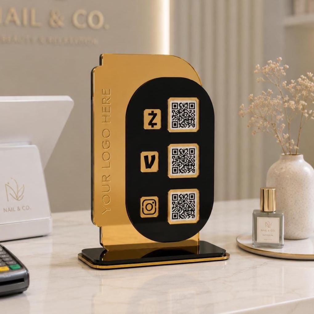 Custom Acrylic QR Code Sign | Gold Mirror Payment Display | Business Stand