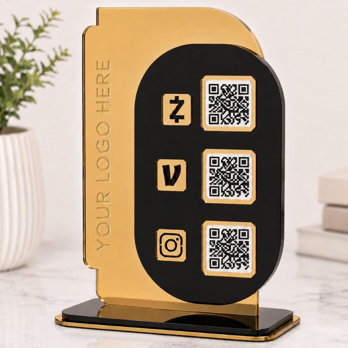 Custom Acrylic QR Code Sign | Gold Mirror Payment Display | Business Stand