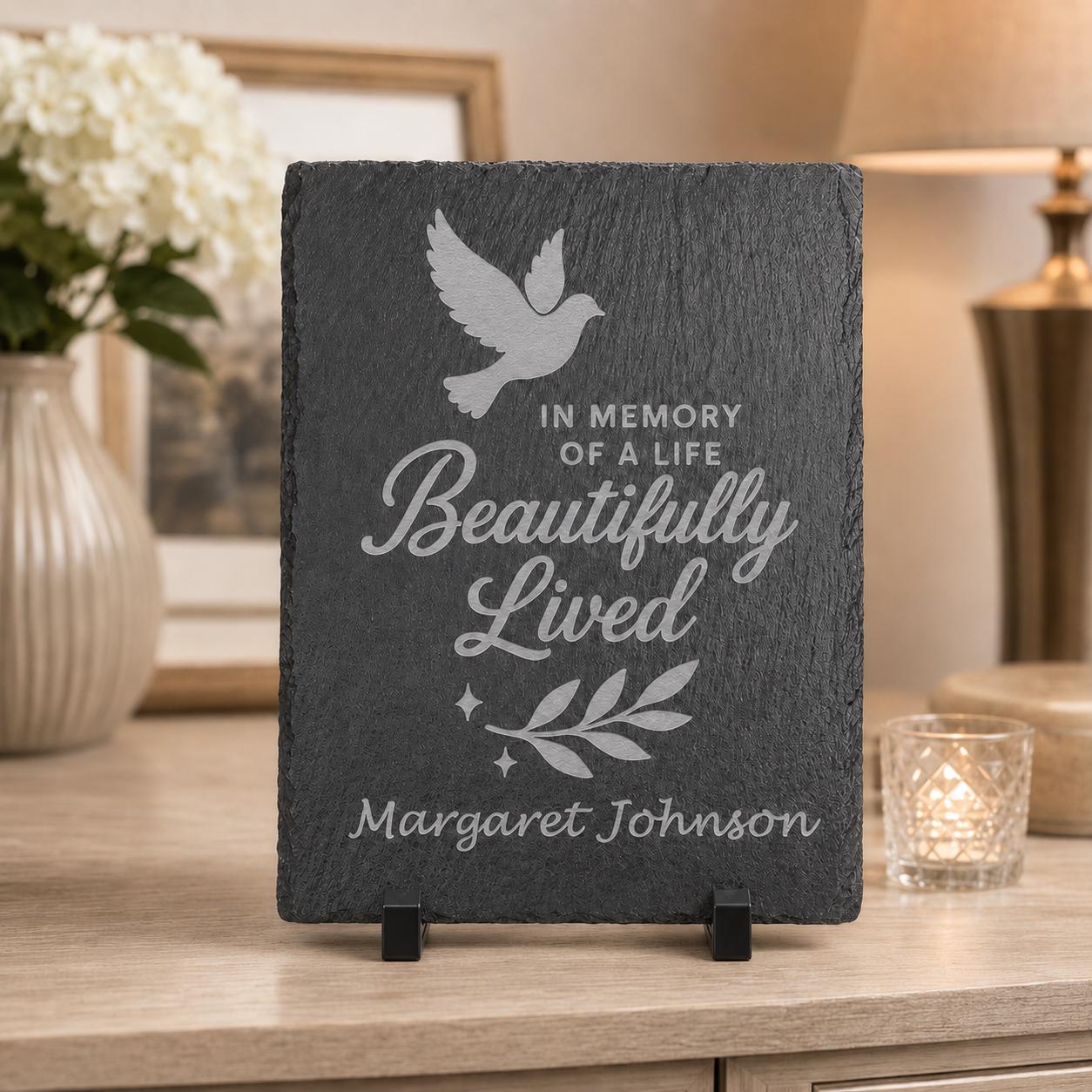 Personalized Memorial Slate Stone | Laser Engraved Remembrance Plaque | Custom Sympathy Gift | In Loving Memory Stone