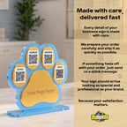 Custom Paw Print QR Code Sign | Pet Business Social Media Display | Acrylic Review Sign | Dog Groomer QR Code Stand | Pet Shop Counter Decor