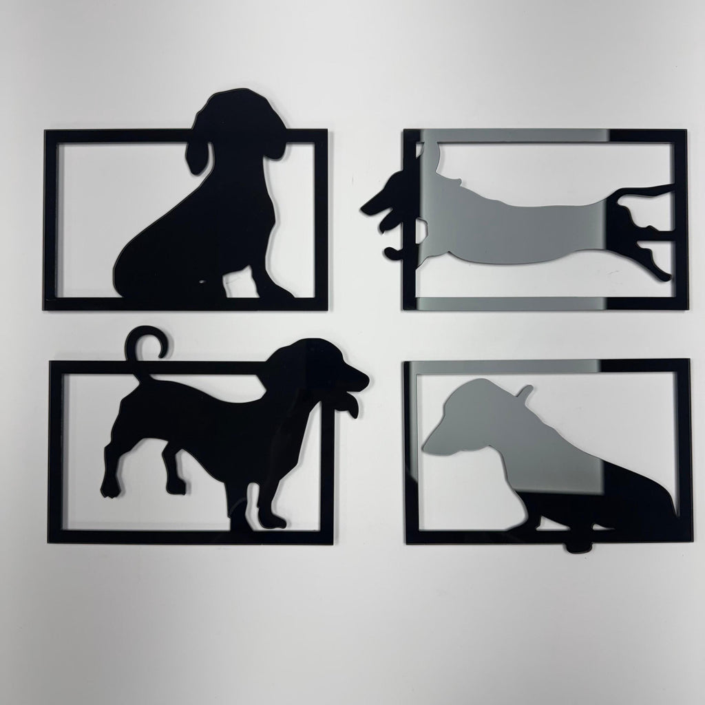 Dachshund Silhouette Wall Art – Black Acrylic Wiener Dog Decor Set