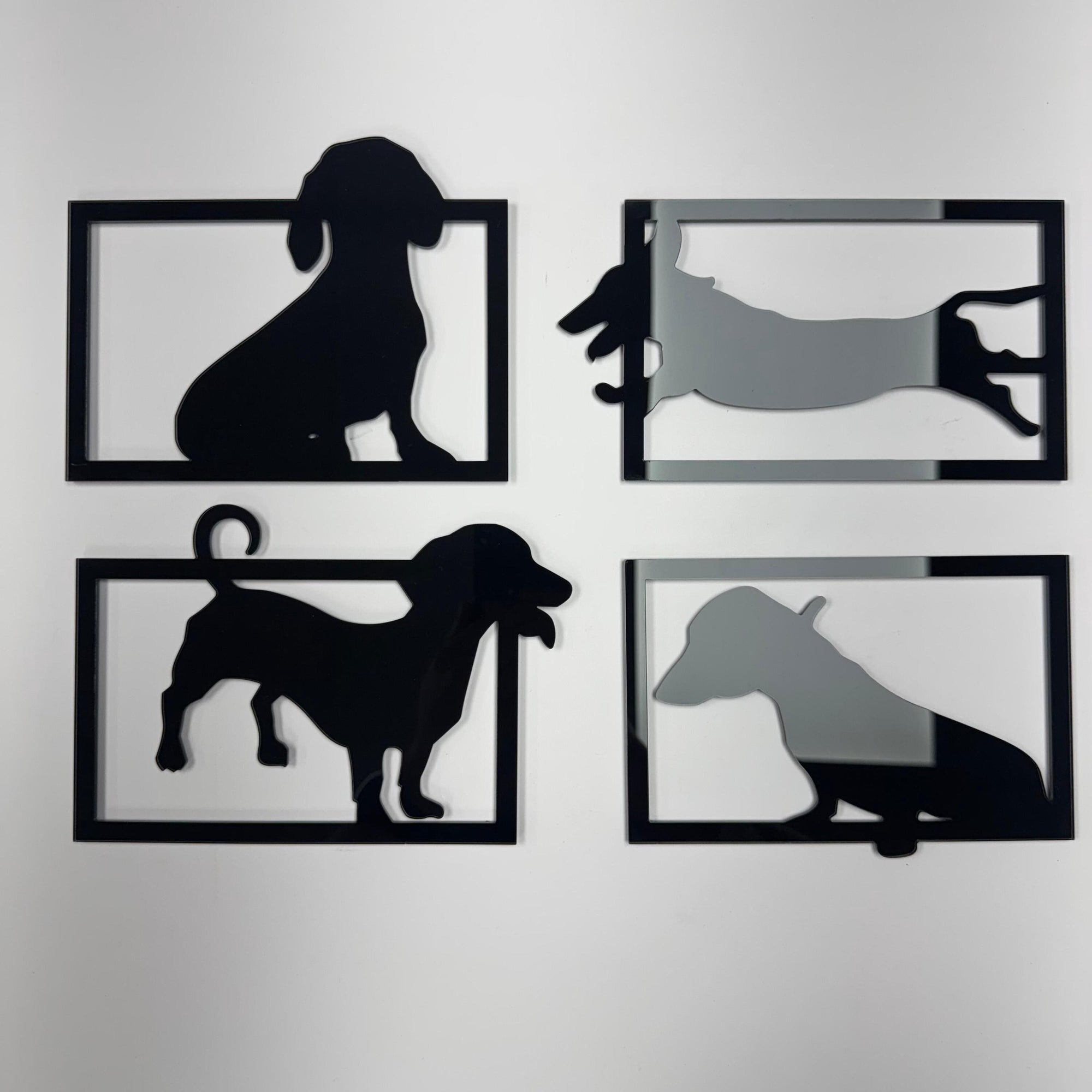 Dachshund Silhouette Wall Art – Black Acrylic Wiener Dog Decor Set
