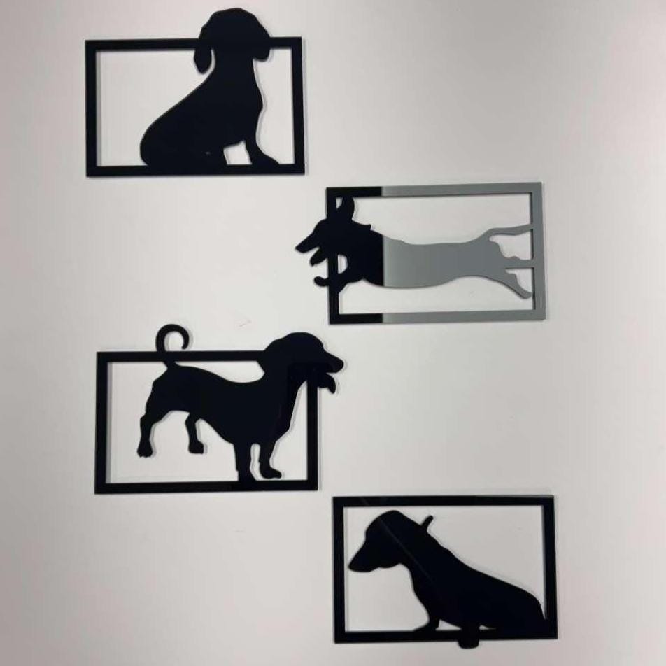Dachshund Silhouette Wall Art – Black Acrylic Wiener Dog Decor Set