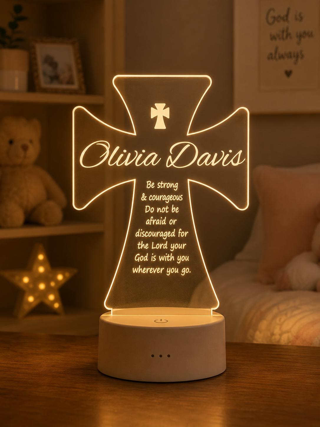 Personalized Cross Night Light, Custom Name Baptism Gift, Christian Nursery Decor, Christening Keepsake for Baby Boy or Girl