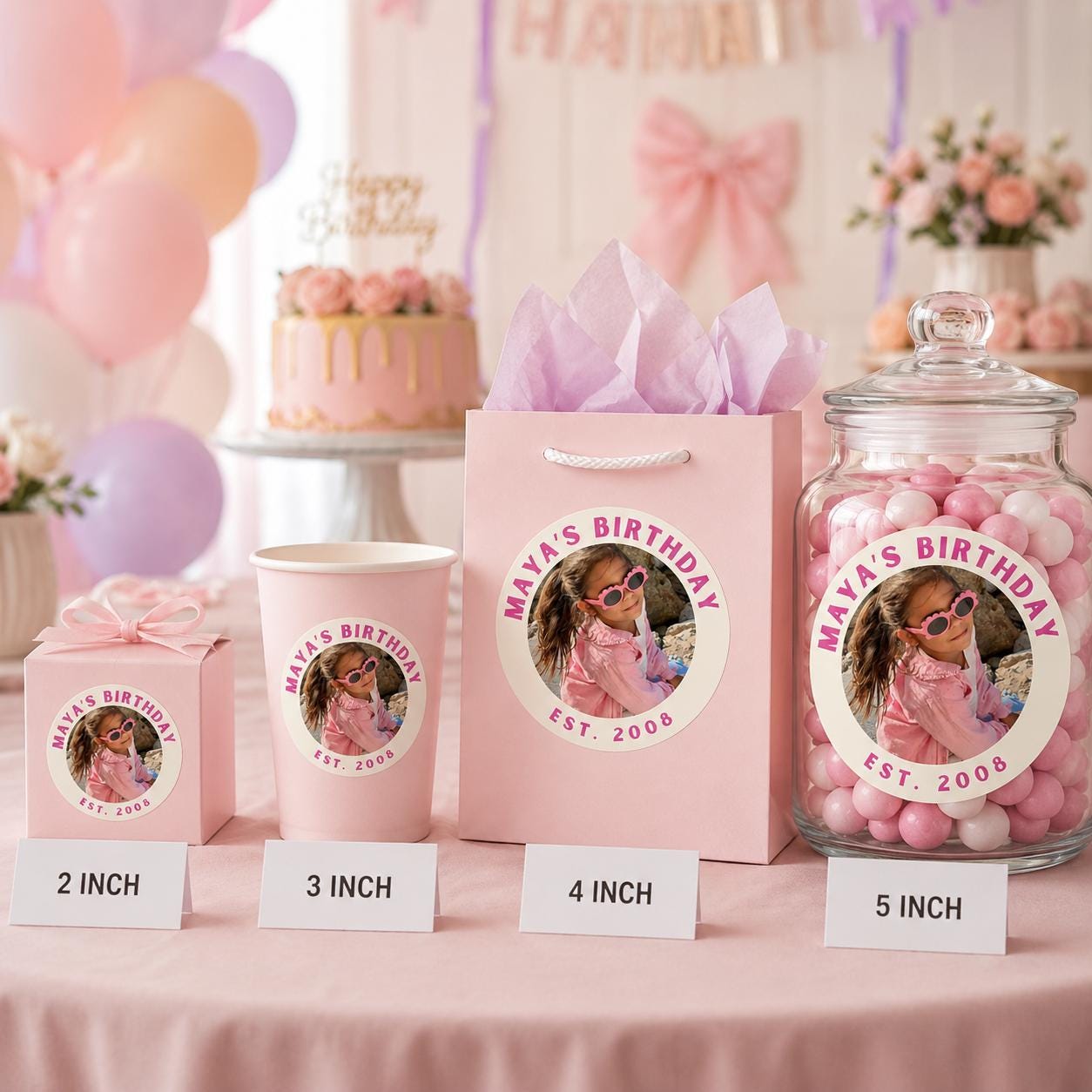 Custom Photo Birthday Stickers, Waterproof Stickers, Personalized Party Favors, Personalized Stickers