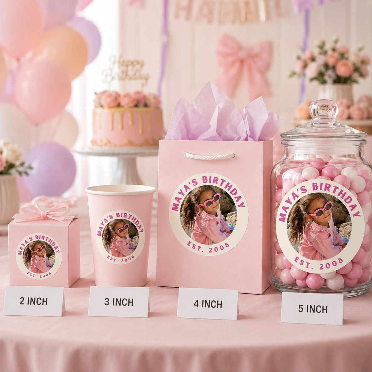 Custom Photo Birthday Stickers, Waterproof Stickers, Personalized Party Favors, Personalized Stickers