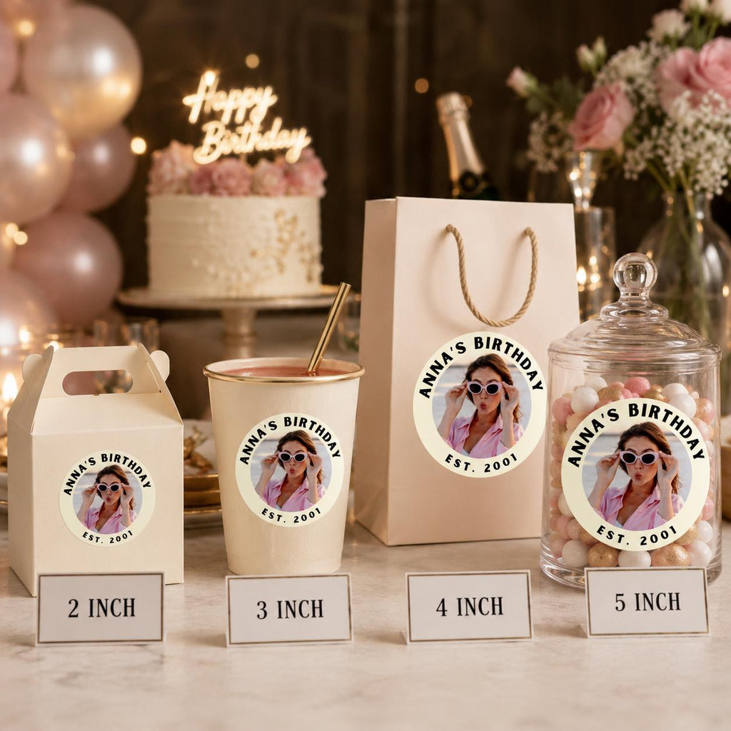 Custom Photo Birthday Stickers, Waterproof Stickers, Personalized Party Favors, Personalized Stickers