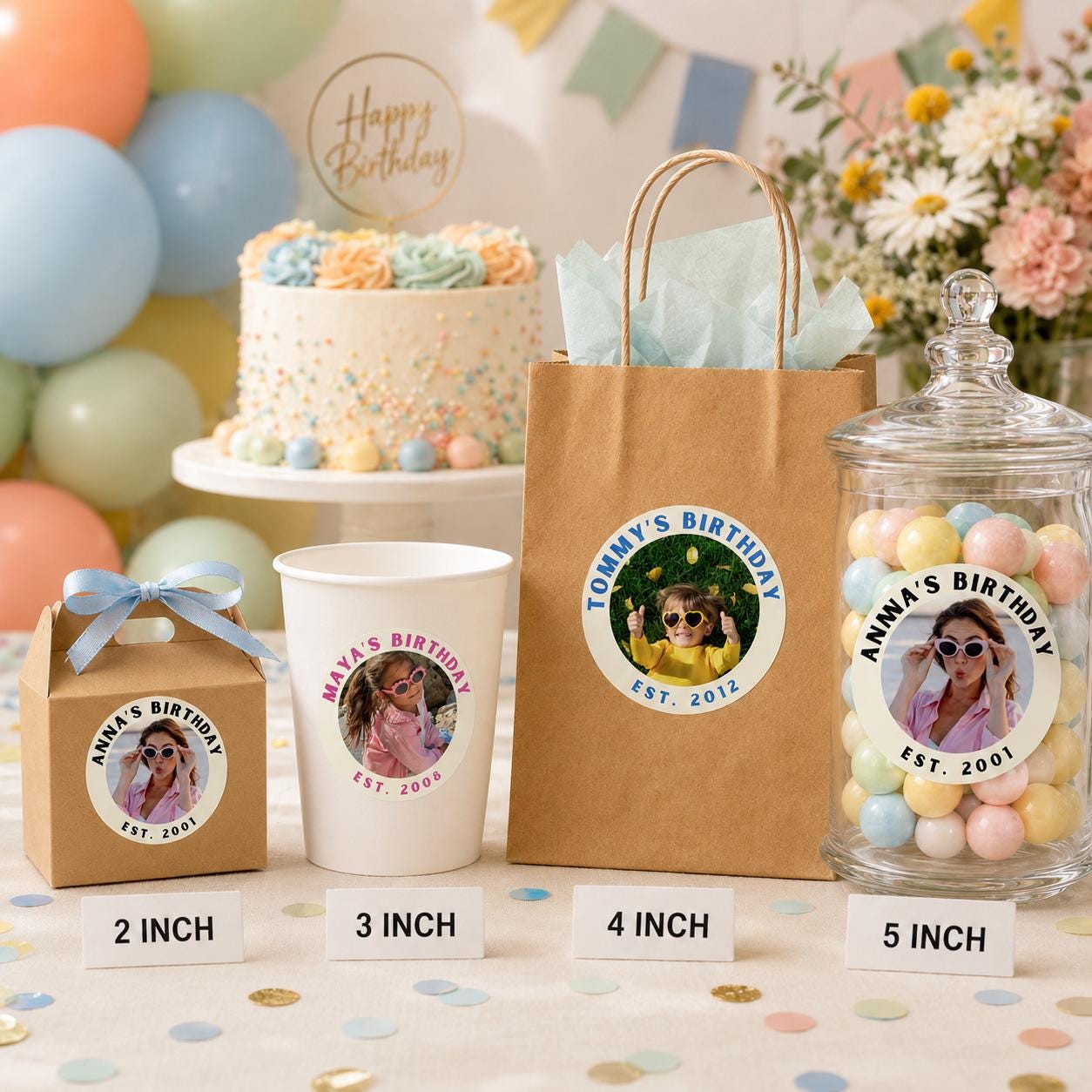 Custom Photo Birthday Stickers, Waterproof Stickers, Personalized Party Favors, Personalized Stickers