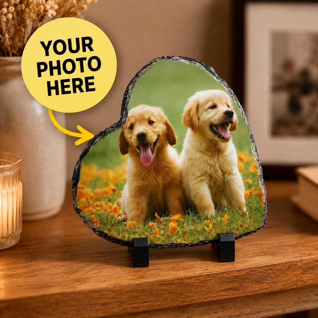 Custom Heart Photo Slate Plaque, Personalized Stone Picture Gift, Dog Mom, Gift for her him, Custom Dog Picture Memorial Gift