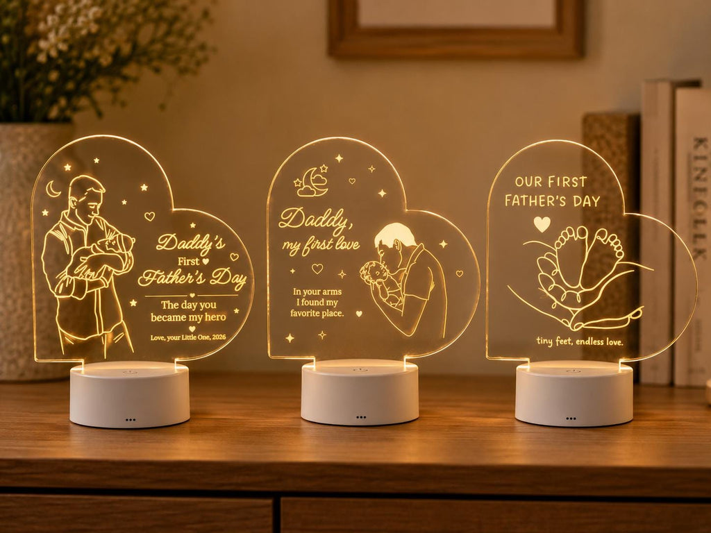 Personalized First Father’s Day Acrylic LED Night Light, Custom Dad Gift From Baby