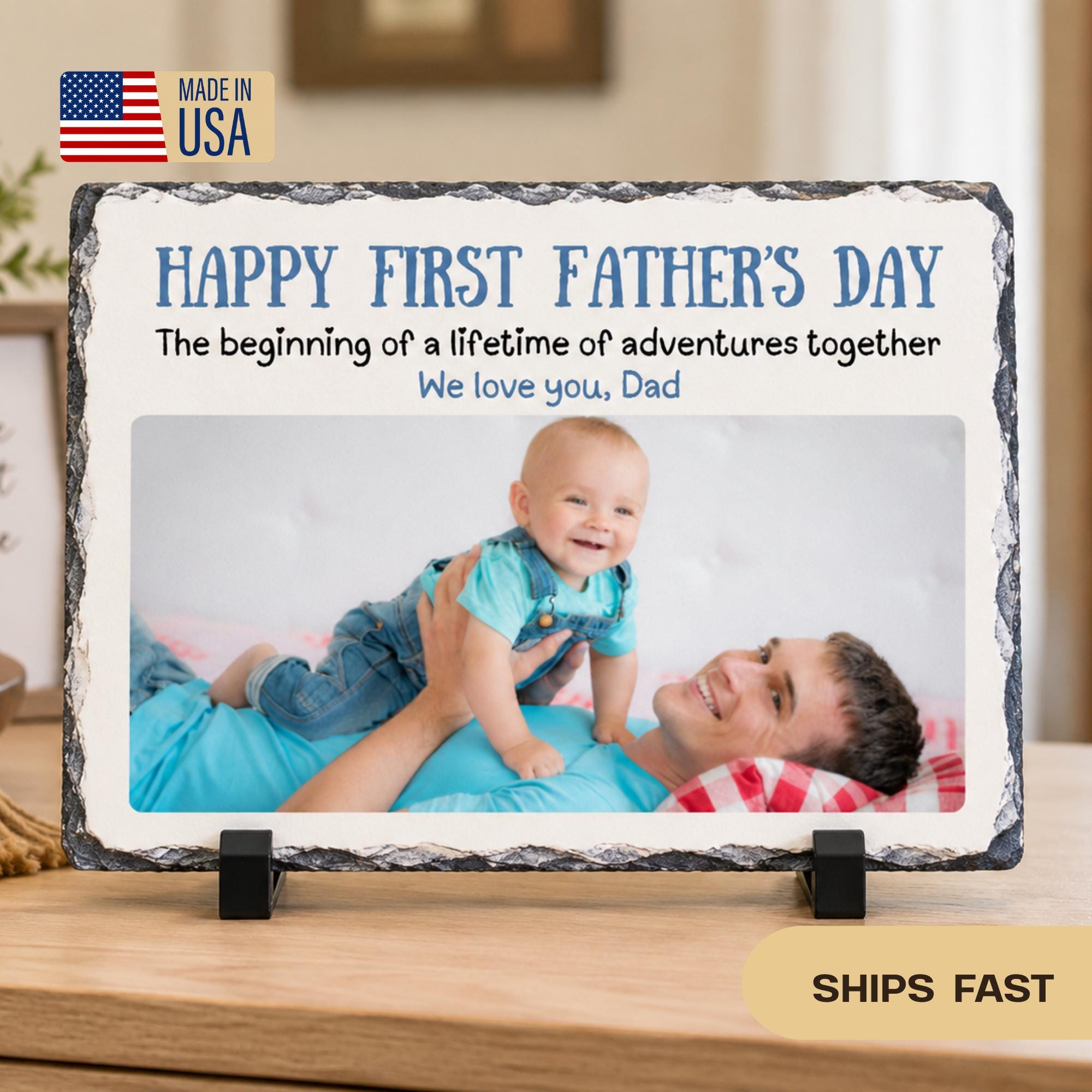 First Father’s Day Photo Slate Plaque, Custom Dad Gift From Baby, Personalized Stone Picture Frame, New Dad Keepsake Gift