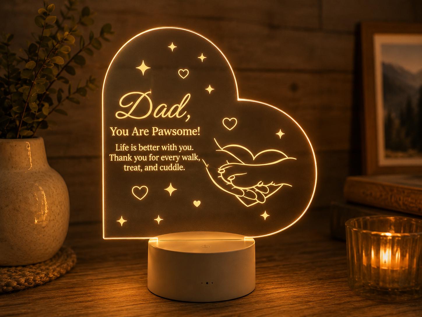 Best Pet Dad Ever LED Lamp, Dog Dad Gift, Gifts for him, Pet Lover Acrylic Lamp, Father’s Day Gift for Pet Owner