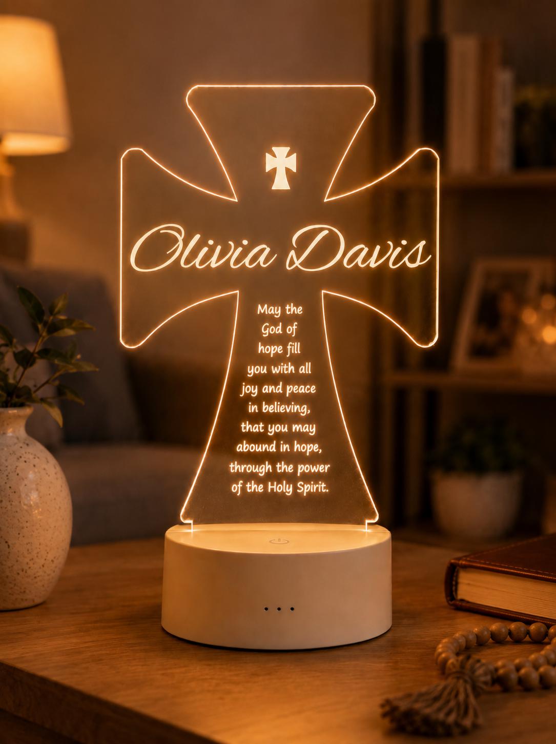 Personalized Cross Night Light, Custom Name Baptism Gift, Christian Nursery Decor, Christening Keepsake for Baby Boy or Girl