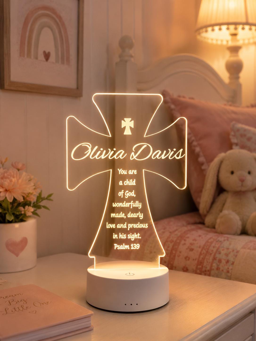 Personalized Cross Night Light, Custom Name Baptism Gift, Christian Nursery Decor, Christening Keepsake for Baby Boy or Girl