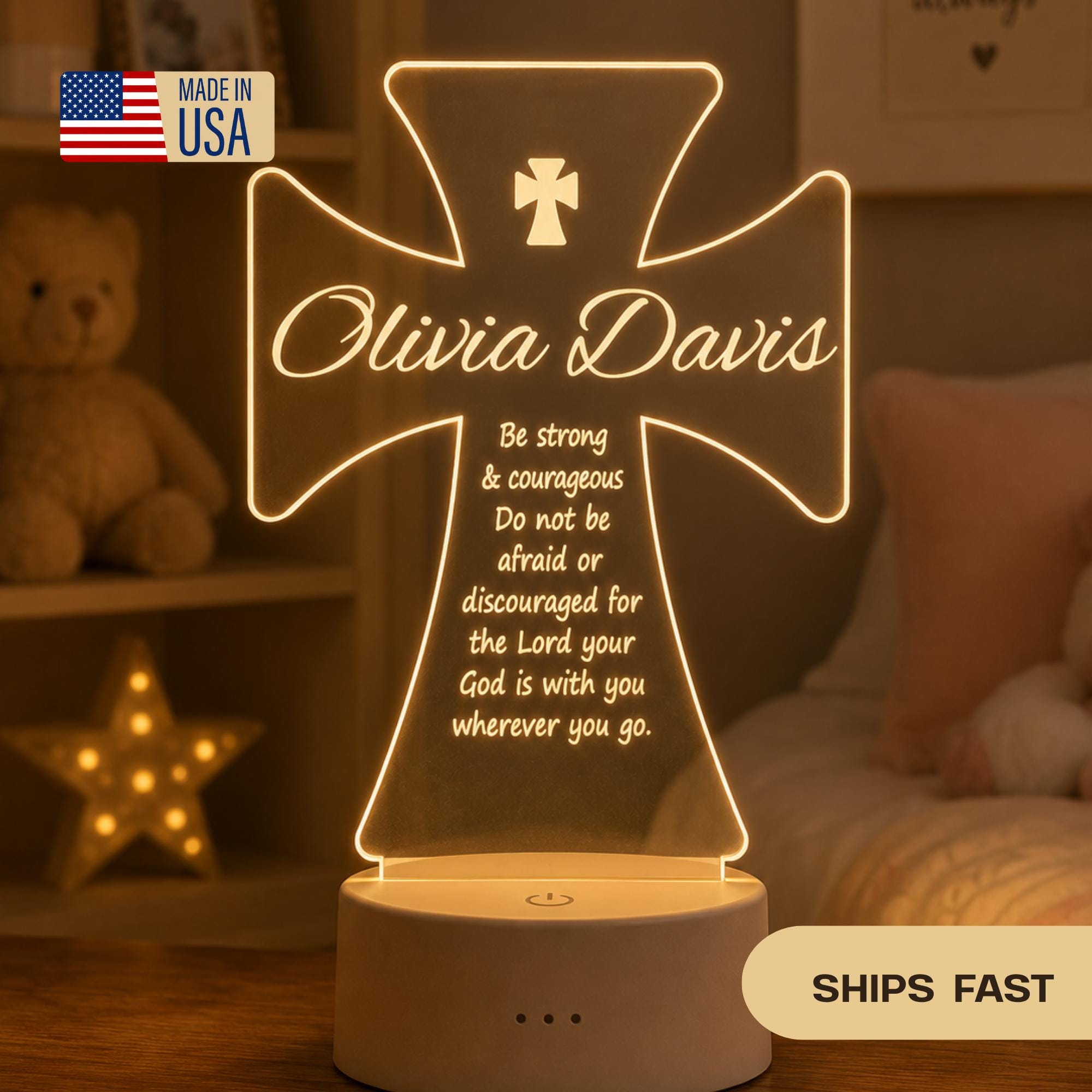 Personalized Cross Night Light, Custom Name Baptism Gift, Christian Nursery Decor, Christening Keepsake for Baby Boy or Girl