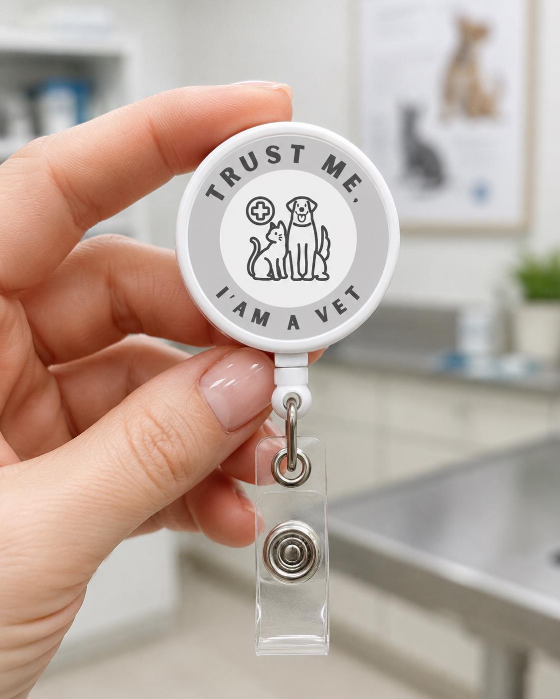 Vet Badge Reel, Cute Veterinary Badge Holder, Animal Lover Retractable ID Badge, Vet Tech Gift, Dog Groomer, Nurse gifts, Custom badge reel