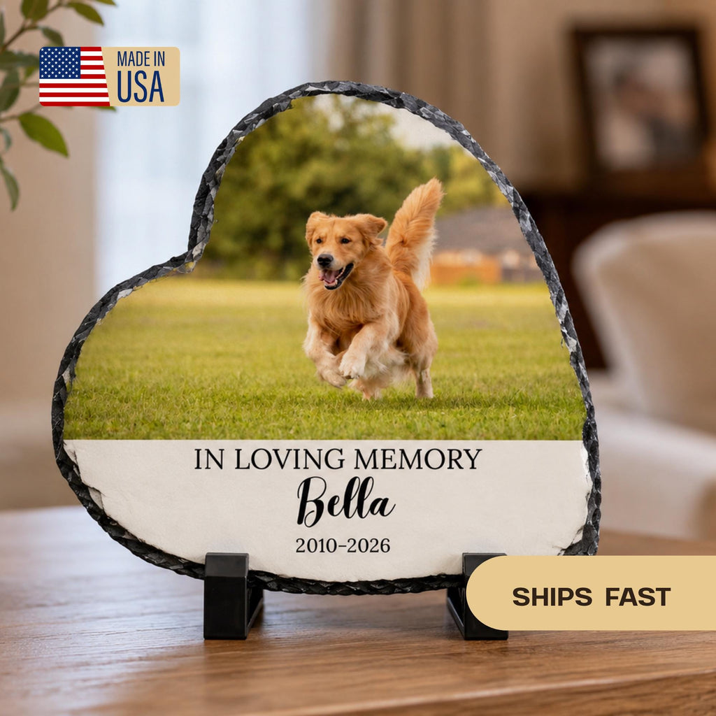 Dog Memorial Stone with Photo, Personalized Heart Pet Memorial Plaque, Custom Dog Remembrance Gift, Loss of Dog Sympathy Gift, Custom Gift