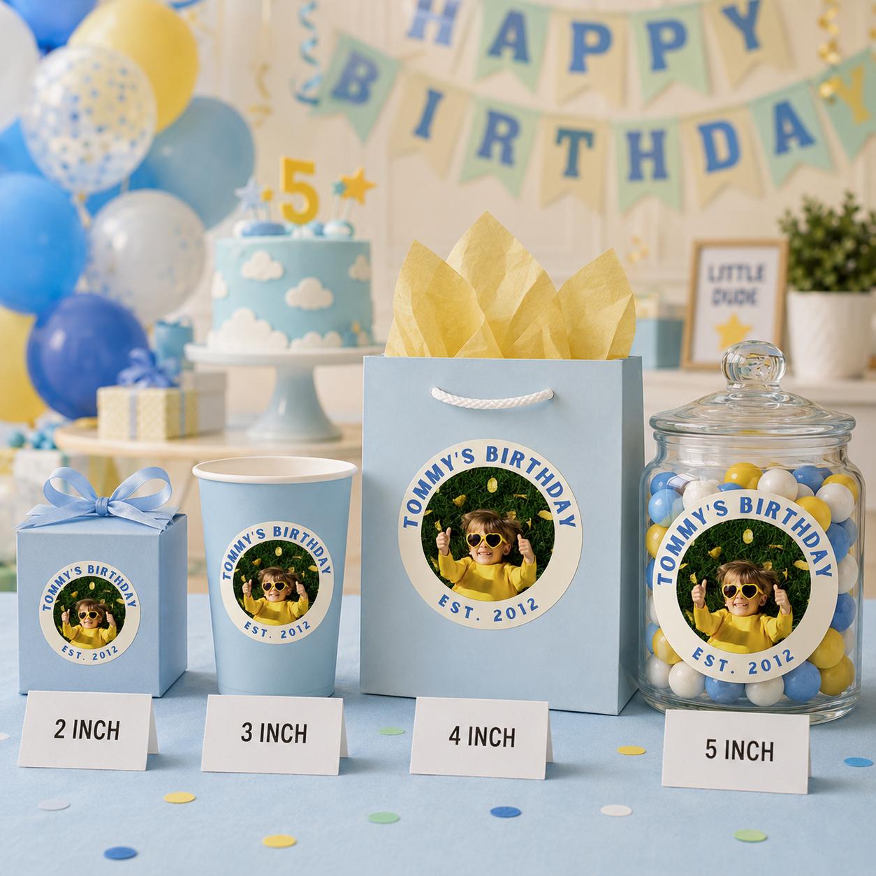 Custom Photo Birthday Stickers, Waterproof Stickers, Personalized Party Favors, Personalized Stickers